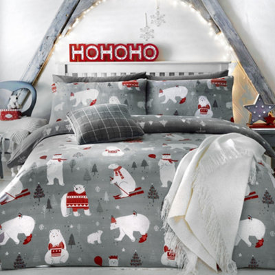 Bedlam Polar Bears Christmas Duvet Cover Set Silver