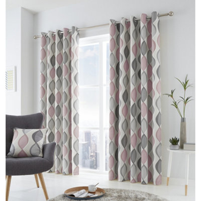Fusion Light Lennox Modern Geo Print Eyelet Curtains