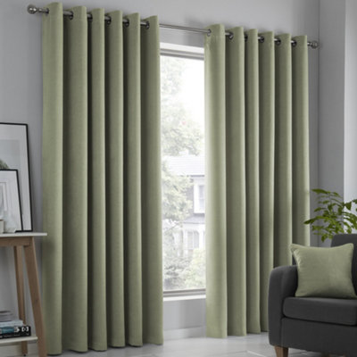 B&Q -  Strata Green Triple-Woven Dimout Eyelet Curtains