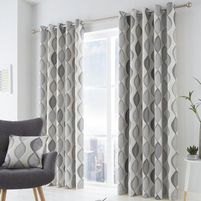 Fusion Light Lennox Modern Geo Print Eyelet Curtains