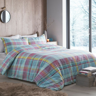 Appletree Applecross Check 100% Brushed Heavyweight Cotton Multi Duvet Cover Set Light