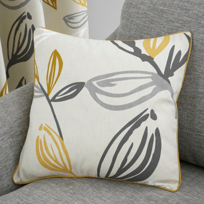 Fusion Unisex Mustard 'Ensley' Minimalist Leaf Print Filled Cushion 100% Cotton In | Size: 43 Cm X 43 Cm - Image 3