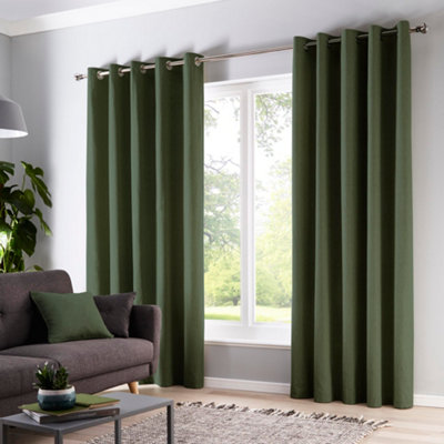 Fusion Sorbonne 100% Cotton Filtering Plain Dyed Bottle Eyelet Curtains Light/Green