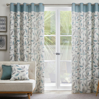 Fusion Beechwood Leaf Trail Pair Of 100% Cotton Eyelet Curtains Light