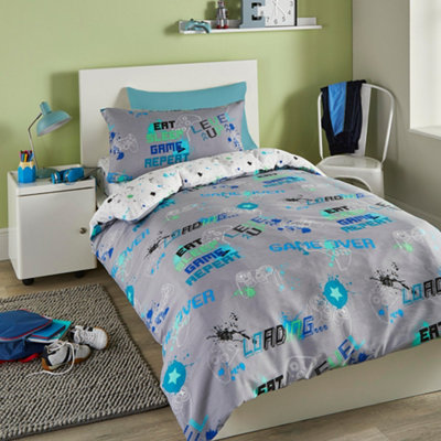 Bedlam Unisex Grey 'Game Glow' Kids Gamer Themed Duvet Cover Set Glows In The Dark In | Size: Double - Image 10