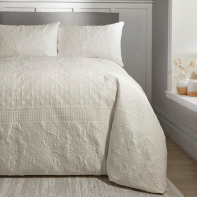 Serene Avery Stripe Pinsonic Soft Touch Natural Duvet Cover Set from B&Q