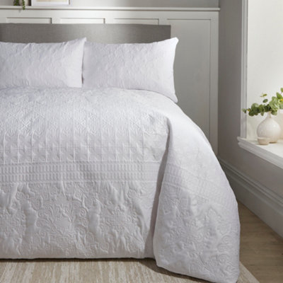 Serene Avery Stripe Pinsonic Soft Touch White Duvet Cover Set from B&Q