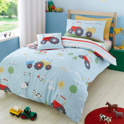 Bedlam Farmyard Friends Easy Care Reversible Duvet Cover Set Red/White/Blue