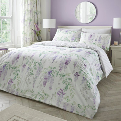 Dreams & Drapes Wisteria Lilac Printed Reversible Duvet Cover Set Wisteria/Lilac
