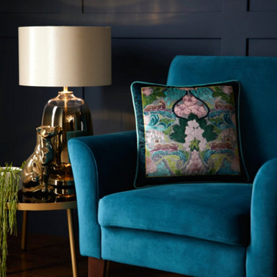 Laurence Llewelyn-Bowen Velvet Cushion with Filling – Teal Jungle Print with Leopard Design – 43x43cm Luxury Throw Pillow with Piped Edge – Montrose Collection – Bold Accent for Sofa or Bed - Image 10