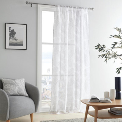 Fusion Matteo Leaf Print Grey Light Filtering Voile Panel from B&Q
