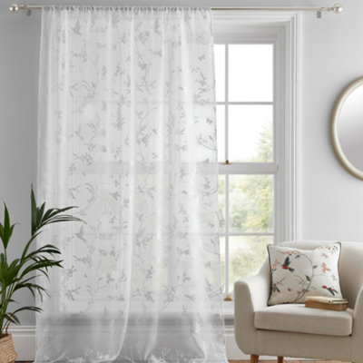 Dreams & Drapes Darnley Floral & Bird Print Voile Panel from B&Q