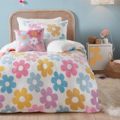 Bedlam Retro Floral Pink Plush Fleece Duvet Cover Set - Image 7