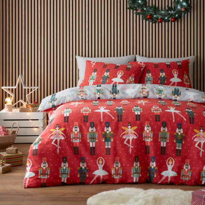 Fusion Nutcracker Festive Character Print Red Duvet Cover Set from B&Q
