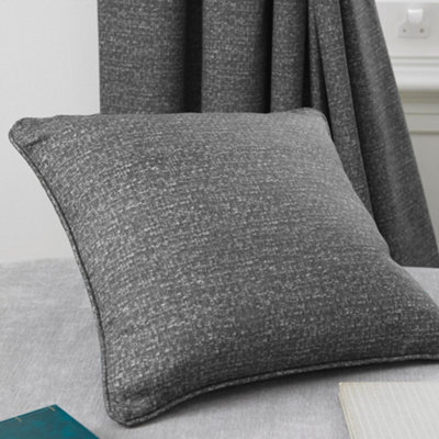 Dreams & Drapes - Charcoal Linen Cushion (43 x 43cm) - Filling Included - Piped Edge - Soft Brushed Cotton - Charcoal/Grey Textured Cushion for Living Room & Bedroom - Cover Included/Cushion Insert - Image 5