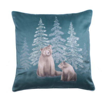 Dreams & Drapes Bear Walks Luxe Velvet Filled Cushion Green