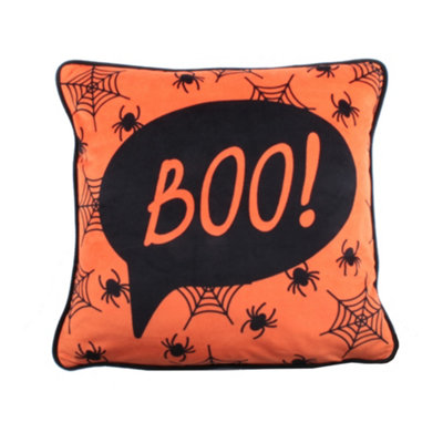 Bedlam Boo Luxe Velvet Orange Filled Cushion from B&Q