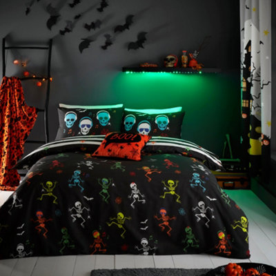 Bedlam Dancing Skeletons Glow In The Dark Duvet Cover Set from B&Q