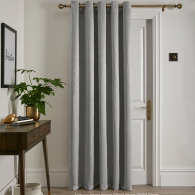 Fusion Strata Dim Out Woven Silver Eyelet Single Panel Door Curtain from B&Q