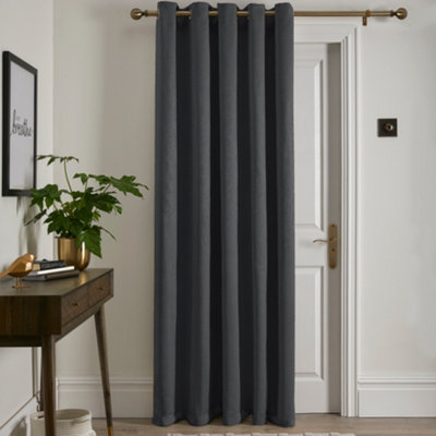 Fusion Strata Dim Out Woven Charcoal Eyelet Single Panel Door Curtain from B&Q