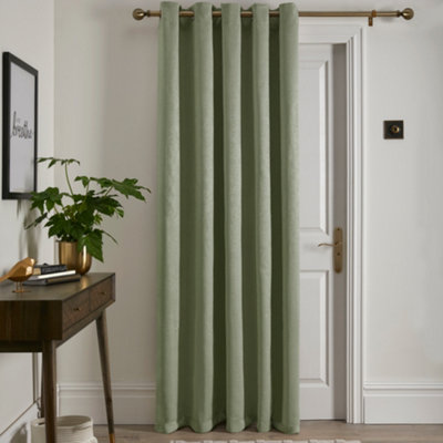 Fusion Green Strata Dim Out Woven Eyelet Single Panel Door Curtain