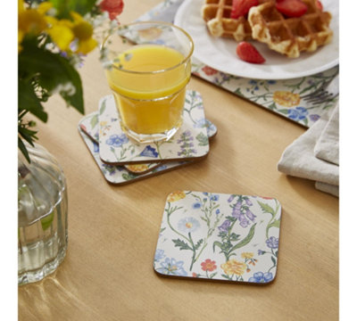 Cottage Garden Cork Agate Ceramic Jute Leather Crystal Square Round 4 Piece Coaster Set - Image 5