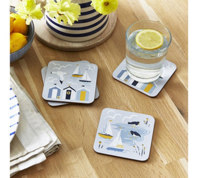 Ulster Weavers - Blue Nautical Coasters - Durable 100% Cork - Coasters Set of 4 Pieces - Size 10.5 x 10.5 x 0.5cm - Beach Huts Coaster Set for Drinks/Cups/Mugs - Kitchen Gifts - Kitchen Accessories - Image 4