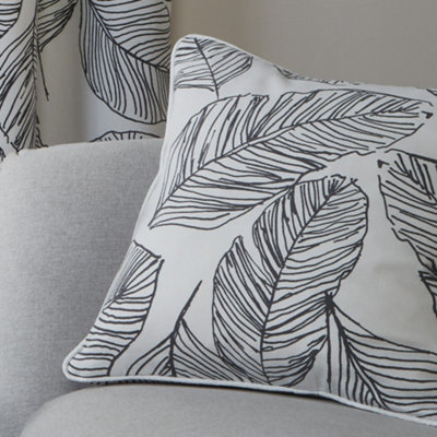 Fusion Matteo Black Hand Drawn Leaf Print 100% Cotton Filled Cushion from B&Q