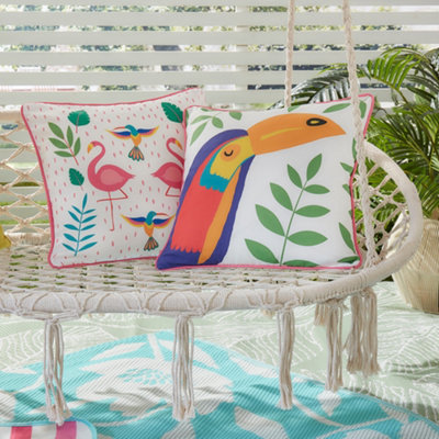 B&Q -  Tropical Flamingo Outdoor/indoor Water & Uv Resistant Filled Cushion