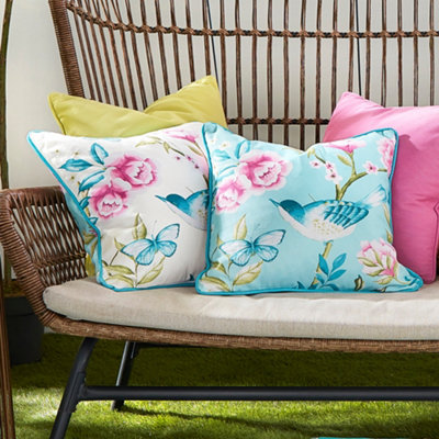 Dreams & Drapes Unisex Blue 'Amelle' Outdoor Water & Uv Resistant Garden Filled Bench Cushion In | Size: 43 Cm X 43 Cm - Image 5