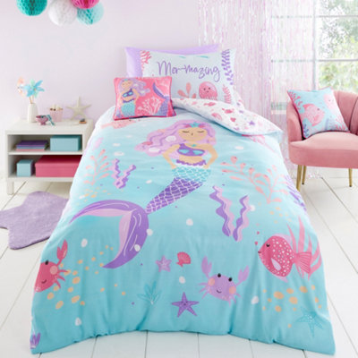 Bedlam Mermaid Vibes Reversible Aqua Duvet Cover Set from B&Q