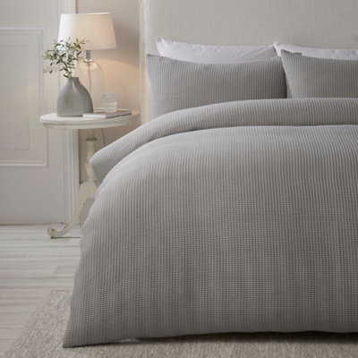 Serene Lindly Silver Textured Waffle Duvet Cover Set from B&Q