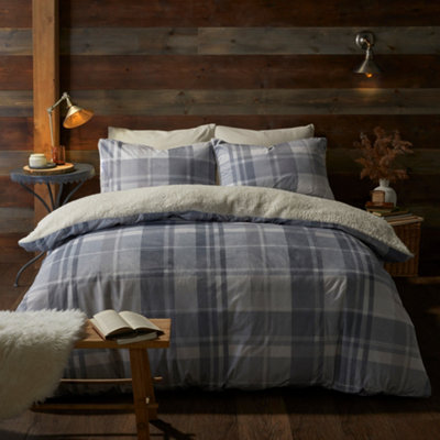 Fusion Grey Mulford Check Plush Duvet Cover Set