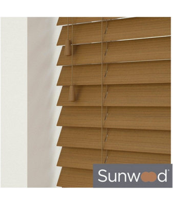 220Cm Truffle Faux Wood Venetian With Strings 120Cm Drop from B&Q