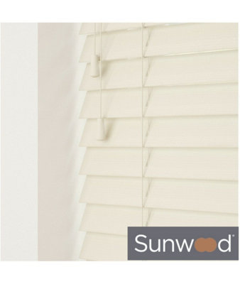 190Cm Misty White Faux Wood Venetian With Strings 120Cm Drop from B&Q