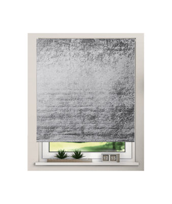 Crushed Velvet Roller Blinds 165Cm Drop X Width  115Cm Grey from B&Q