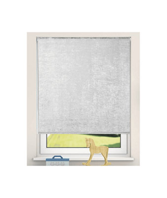 Crushed Velvet Roller Blinds 165Cm Drop X Width  75Cm Light Grey from B&Q