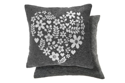 B&Q Love Heart Cushion Cover In Charcoal