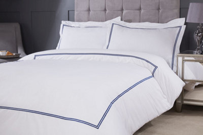 B&Q Blue Carlton Embroidered Duvet Set In