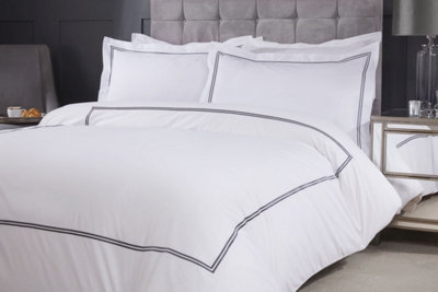 B&Q Grey Carlton Embroidered Duvet Set In