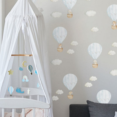 Stickerscape Blue Hot Air Balloons Wall Sticker Pack Children's Bedroom Nursery Playroom Décor Self-Adhesive Removable from B&Q