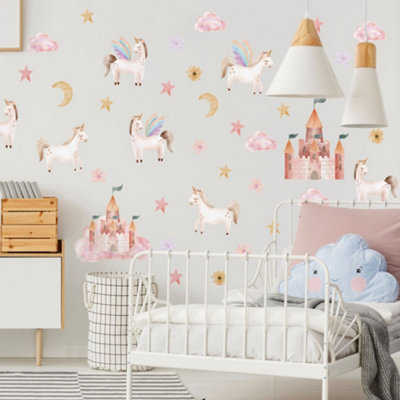Stickerscape Unicorns And Castles Wall Sticker Pack Children's Bedroom Nursery Playroom Décor Self-Adhesive Removable from B&Q