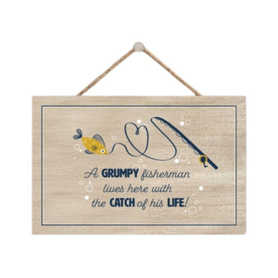 Vivid Squid Grumpy Fisherman 'Catch Of His Life' Wooden Plaque - Wood - Image 4