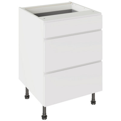 Kitchen Kit 3 Drawer Base Unit 600Mm W/ J-Pull Cabinet Door - Super Gloss White