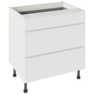 Kitchen Kit 3 Drawer Base Unit 800mm W/ J-Pull Cabinet DoorSuper Gloss White from B&Q