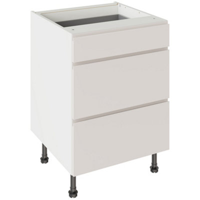 Flatpack Three Drawer Base Unit J-pull Super Gloss Light Grey 600mm - FKKJ0206 - Image 3