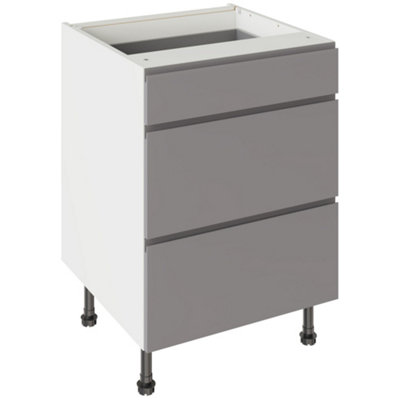 Kitchen Kit 3 Drawer Base Unit 600mm W/ J-Pull Cabinet DoorSuper Gloss Dust Grey from B&Q