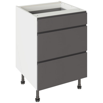 Kitchen Kit 3 Drawer Base Unit 600mm W/ J-Pull Cabinet DoorSuper Gloss Graphite from B&Q
