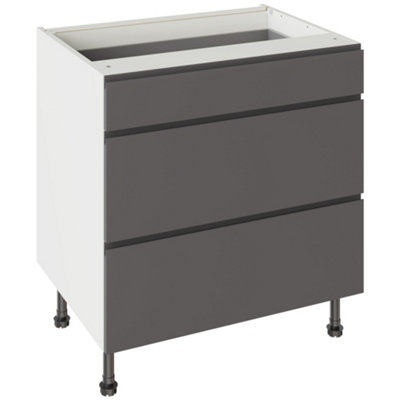 Kitchen Kit 3 Drawer Base Unit 800mm W/ J-Pull Cabinet DoorSuper Gloss Graphite from B&Q
