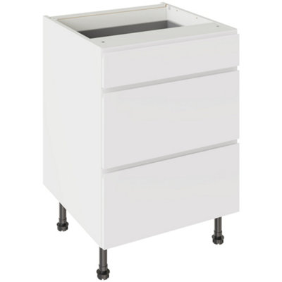 Kitchen Kit 3 Drawer Base Unit 600mm W/ J-Pull Cabinet DoorUltra Matt White from B&Q
